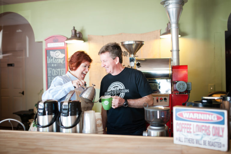 Mike and Pam Foster, Owners of FosterHobbs Coffee Roasters in High Point, NC.