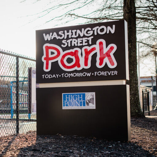 A sign for Washington Street Park in High Point, NC
