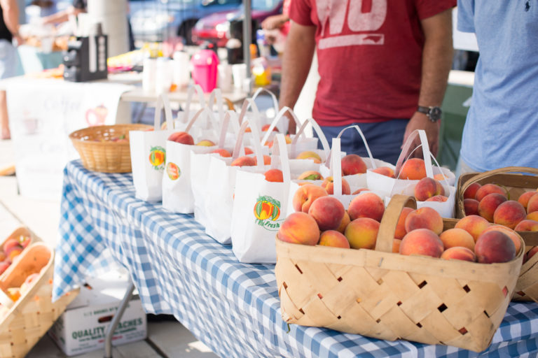 A peach stand at the High Point Farmers Market 