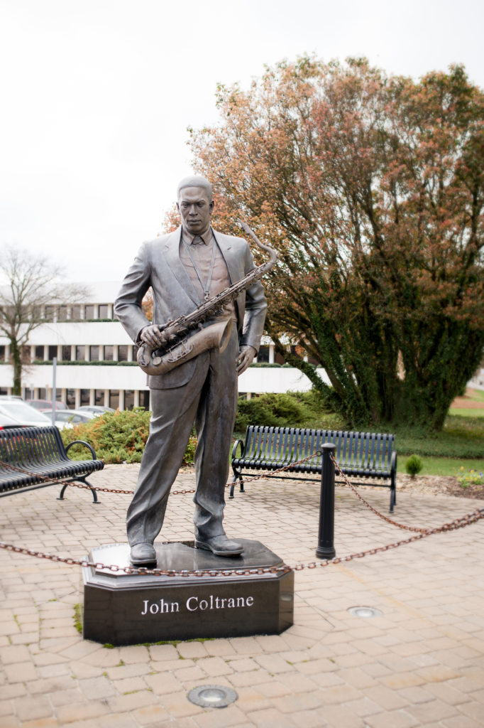 A bronze statue honoring John Coltrane 