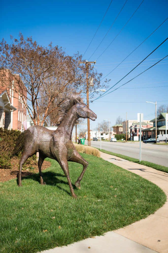 A horse statue stands in Uptowne High Point 