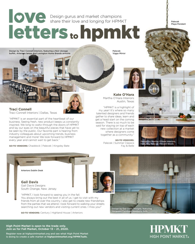 A graphic of work by Traci Connell, Kate O'Hara, and Gail Davis for the High Point Market 