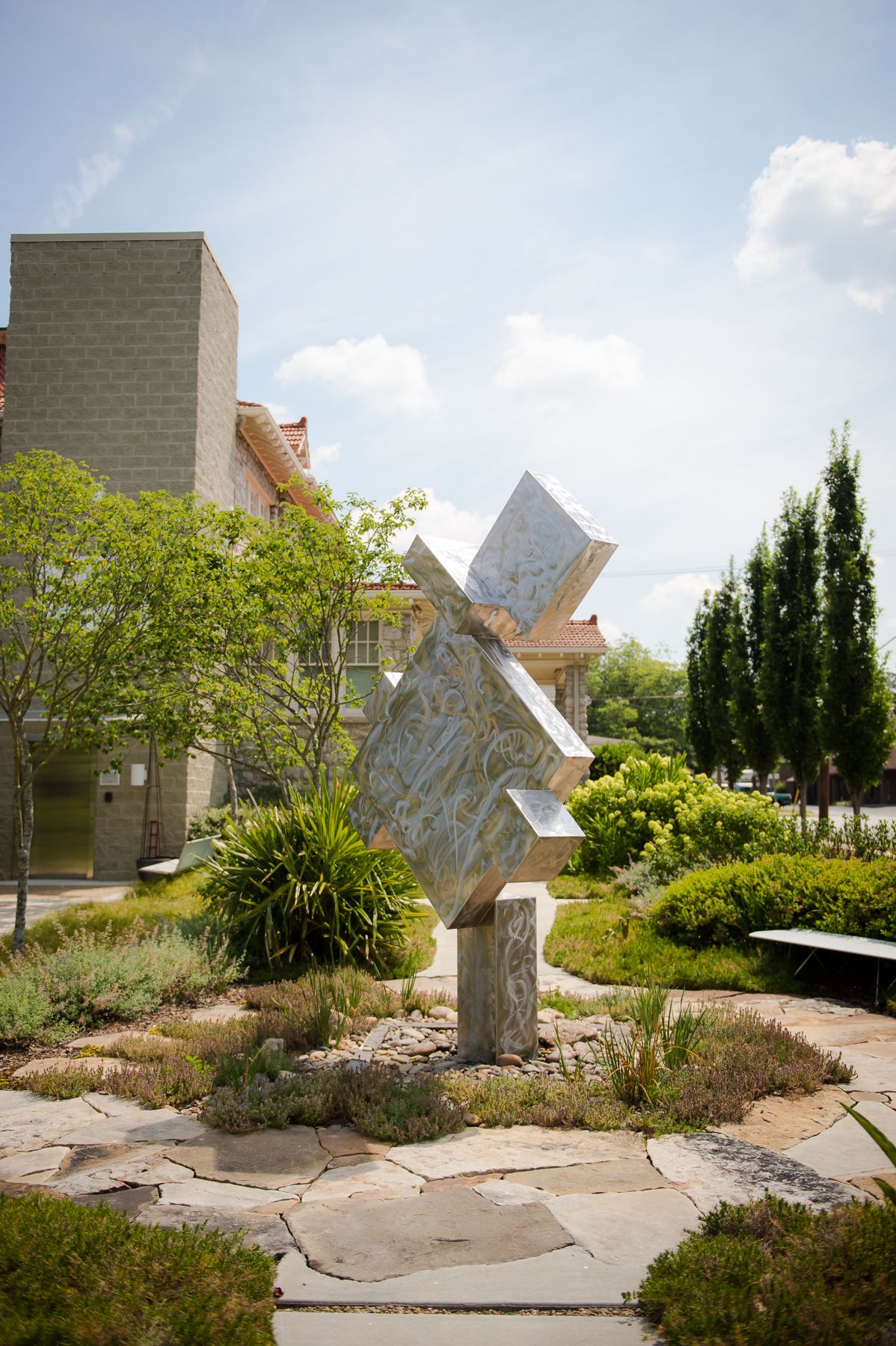 A photograph of the Jitterbug public art sculpture at The Bienenstock Furniture Library.