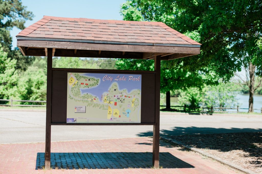 The sign for the map stands at High Point City Lake Park.