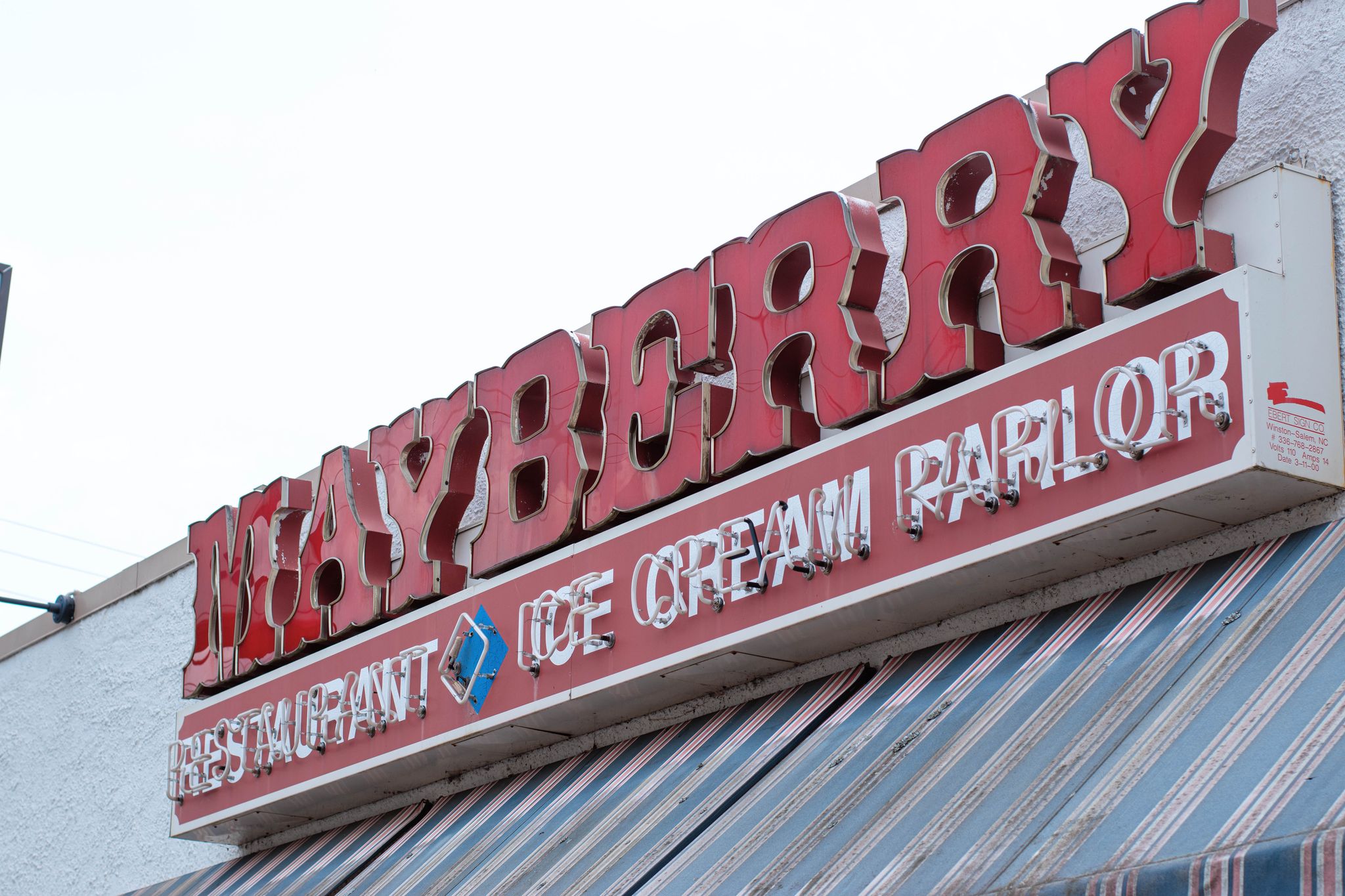 Mayberry's Ice Cream sign in High Point, NC.