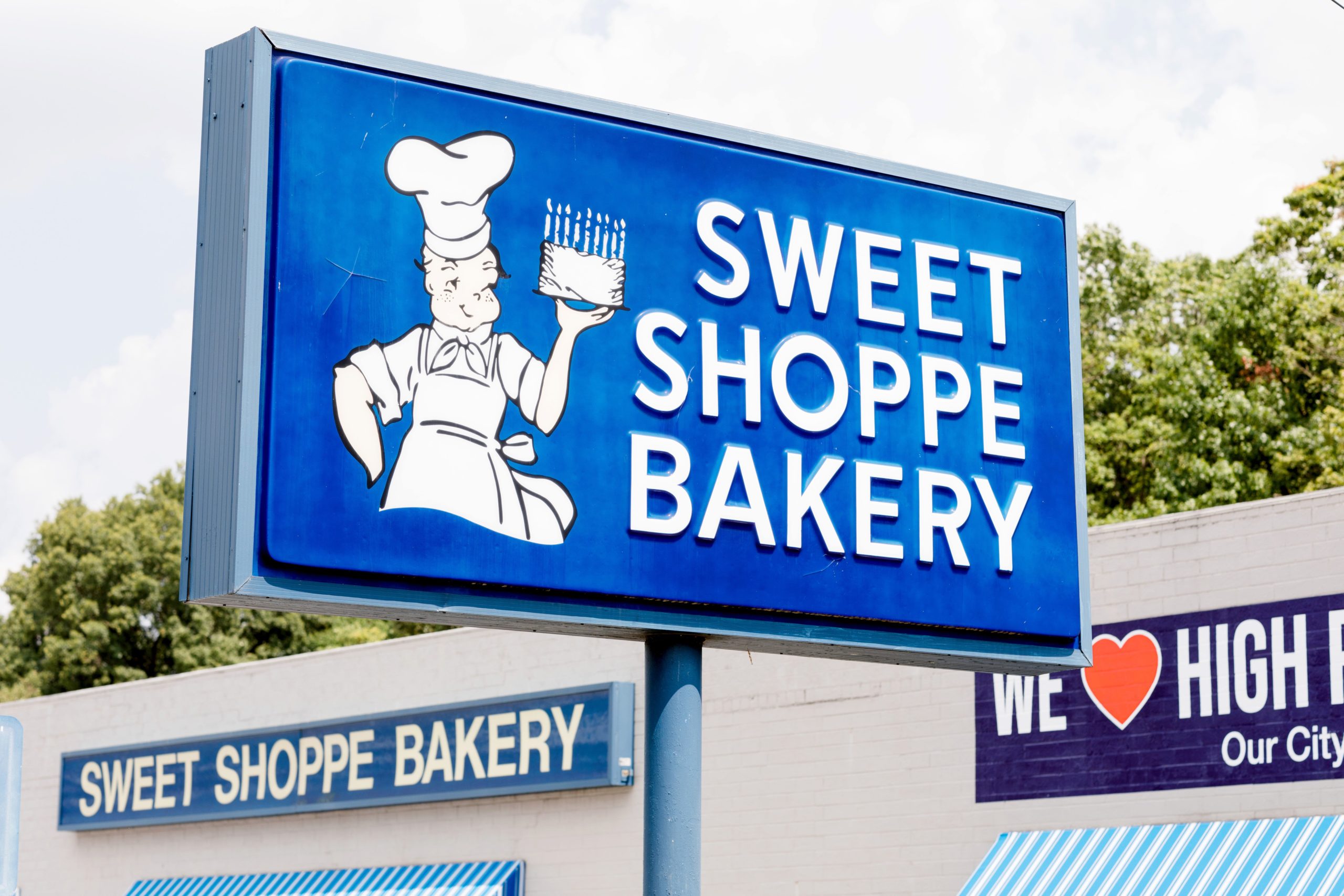 The sign for Sweet Shoppe Bakery in High Point, NC.