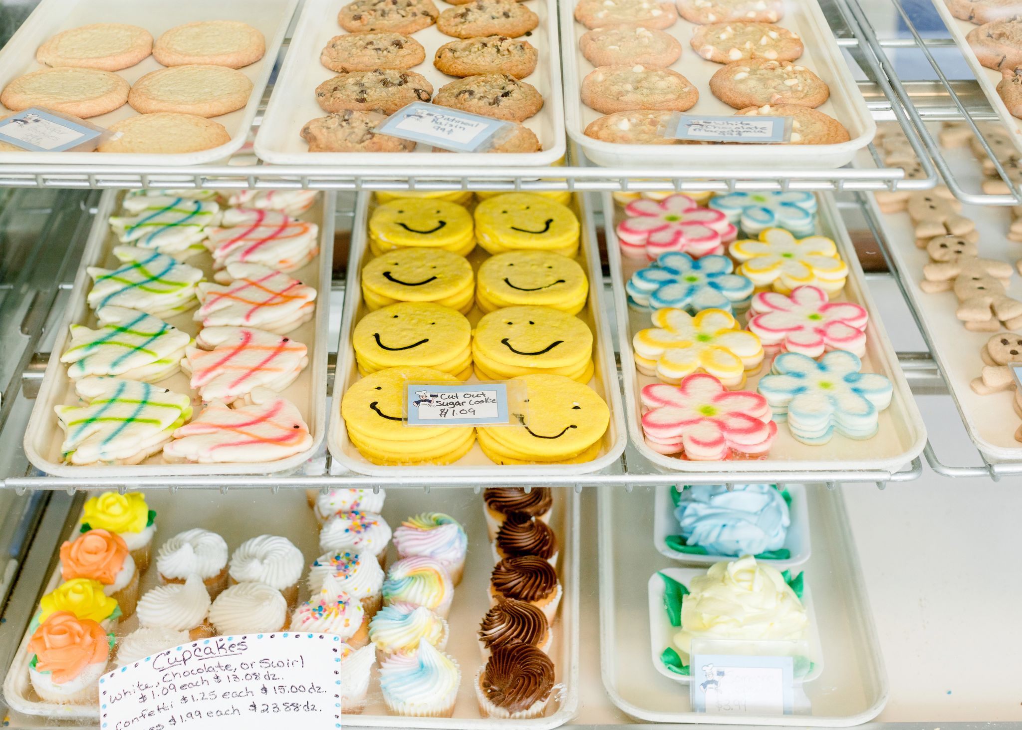 Sugar cut cookies sit in a display case at Sweet Shoppe Bakery in High Point, NC.