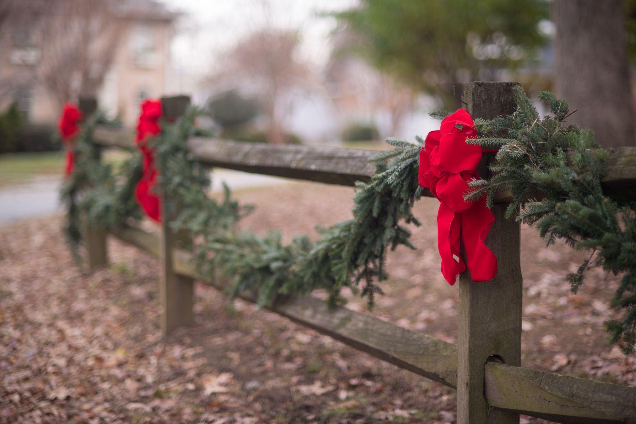 A garland on a railing in High Point, NC.