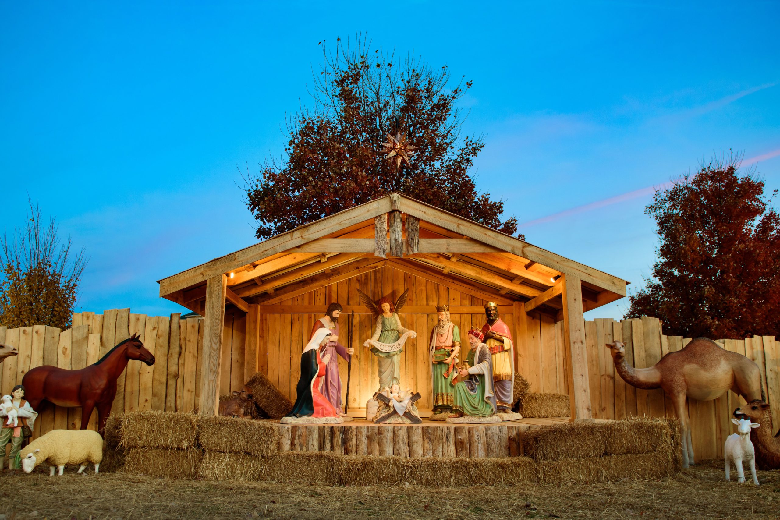 The nativity scene at High Point Unviersity features live-size pieces.