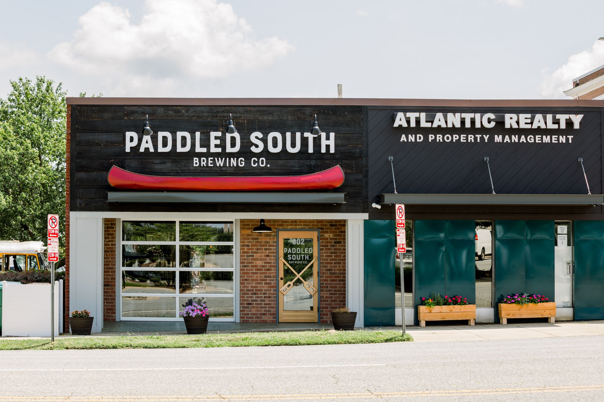 The exterior of Paddled South Brewing Co., in High Point, NC.