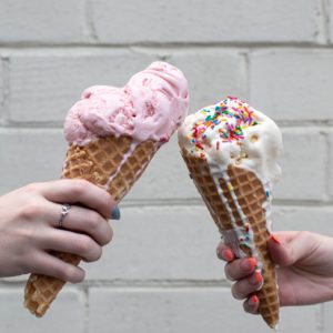 a photo of two customers holding ice cream cones from Mayberrys in High Point, NC
