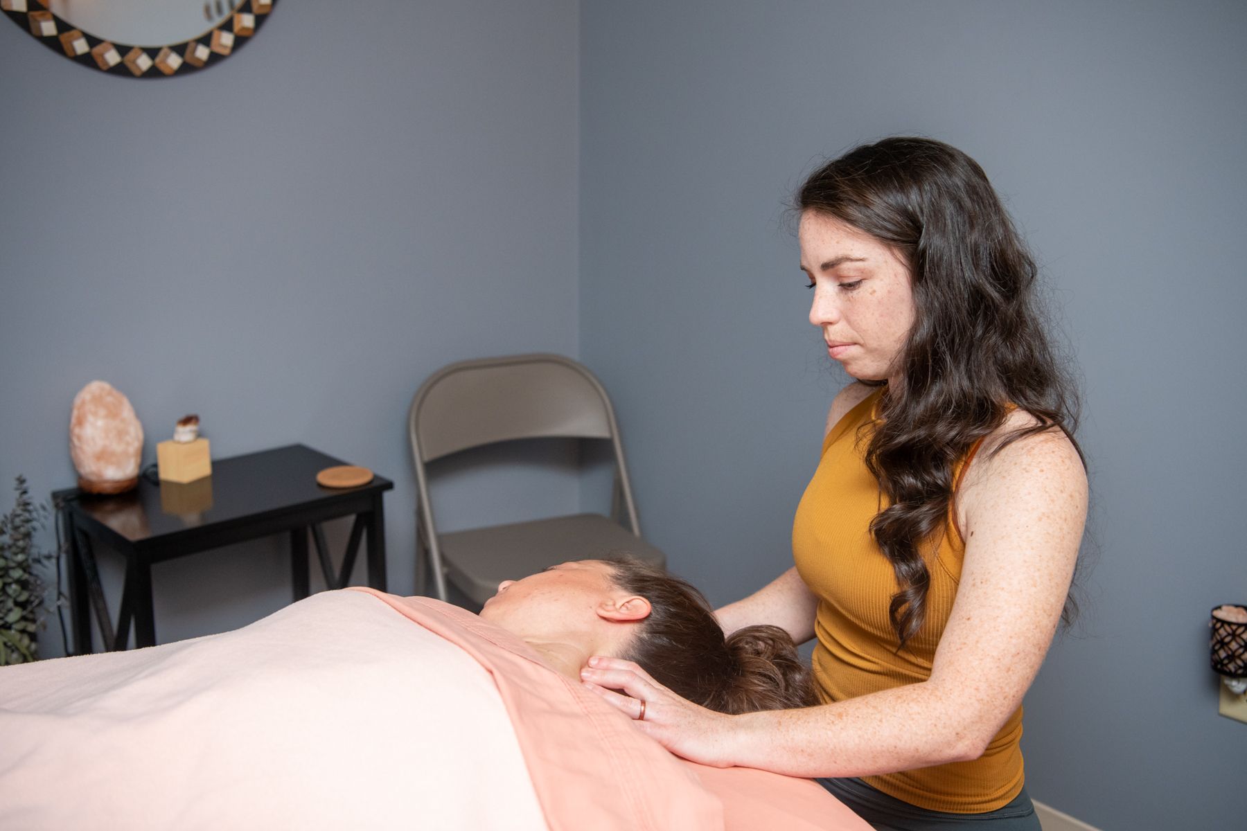 Caitlyn Overby gives a therapuetic massage at Willow Wellness Center in High Point, NC.