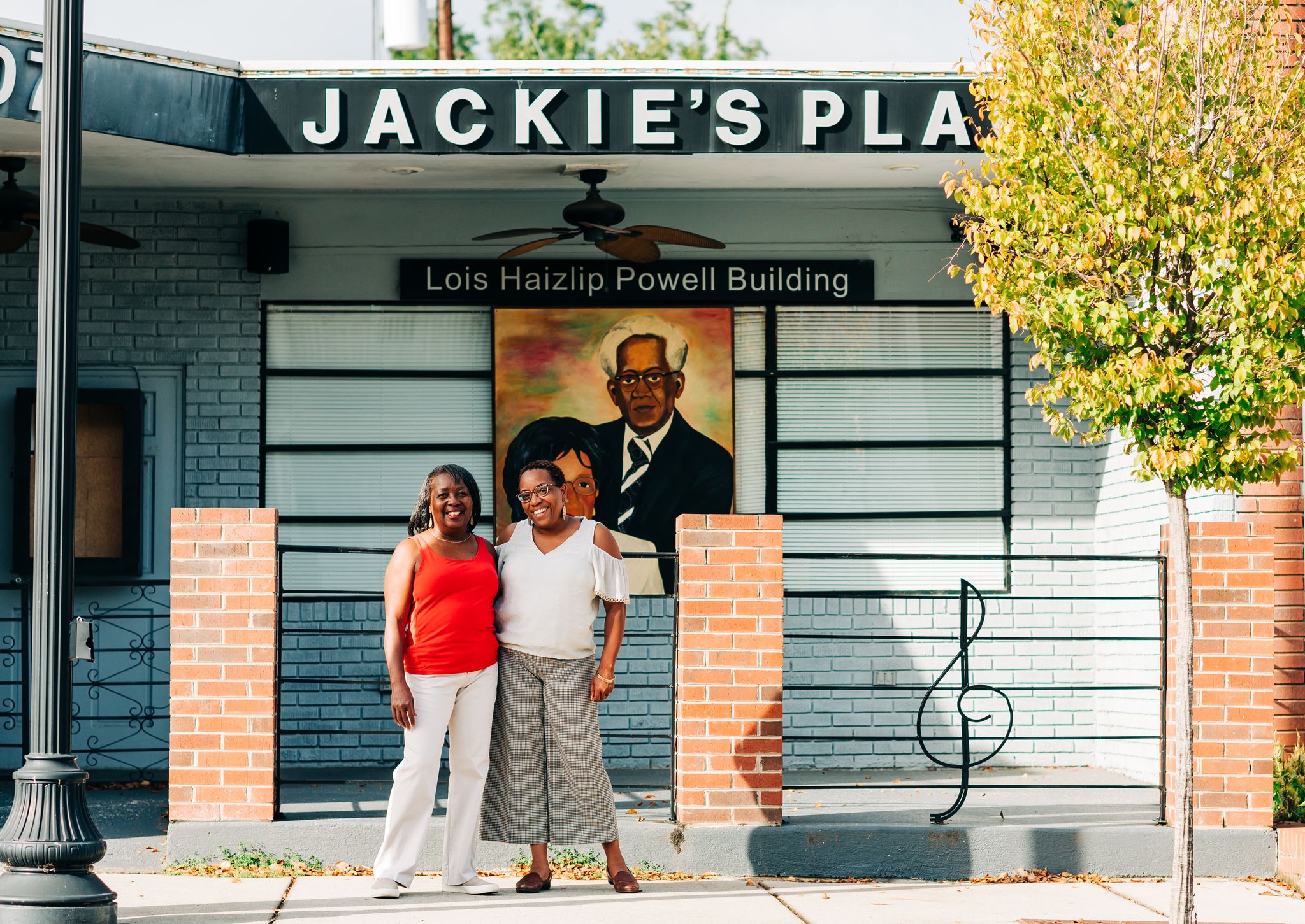 Raynetta Jackson and Rishaunda Moses stand outside of Jackie's Place on Washington Street in High Point, NC.