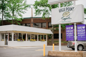 The exterior of High Point Bagels in High Point, NC