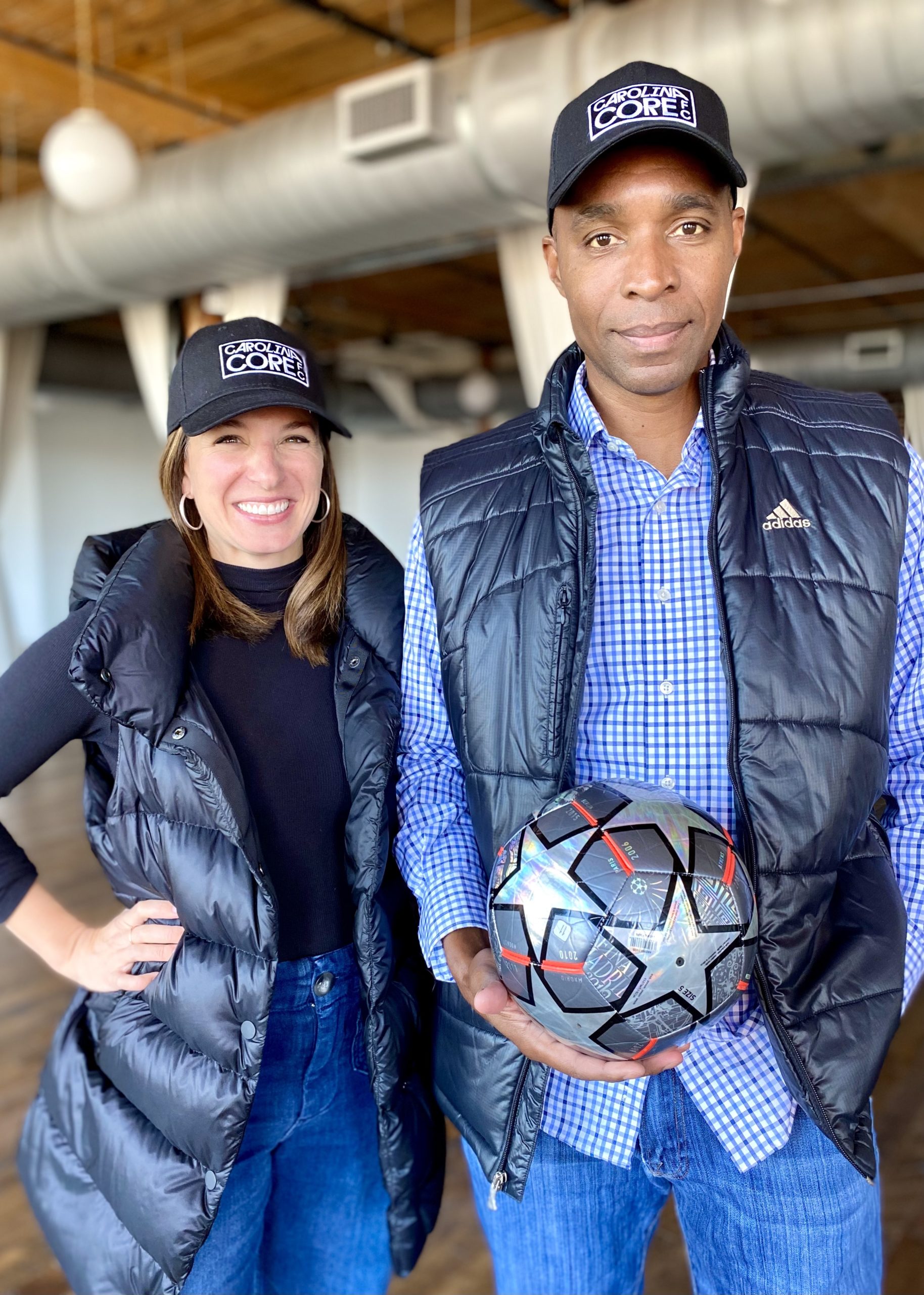 Megan Oglesby of Carolina Soccer Ventures, LLC and Eddie Pope, Chief Sporting Officer 