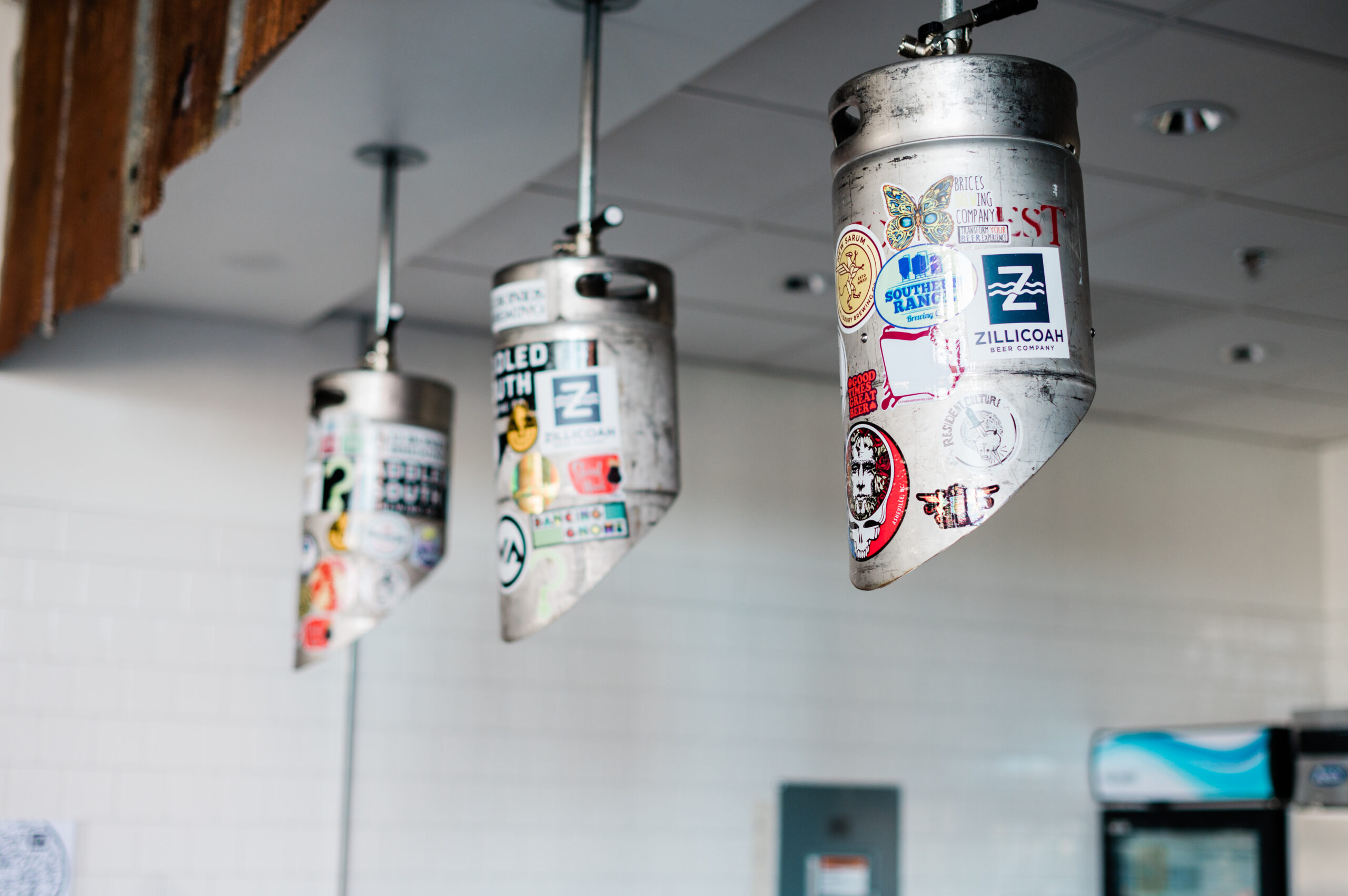 Light fixtures hanging over the restaurant in High Point, NC – Biscuits, Brisket & Beer.