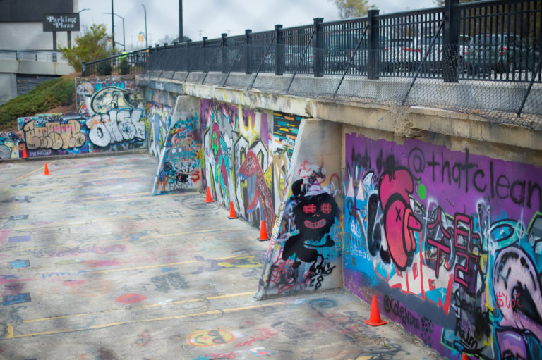 The Pit in High Point, a mural park shows graffiti.