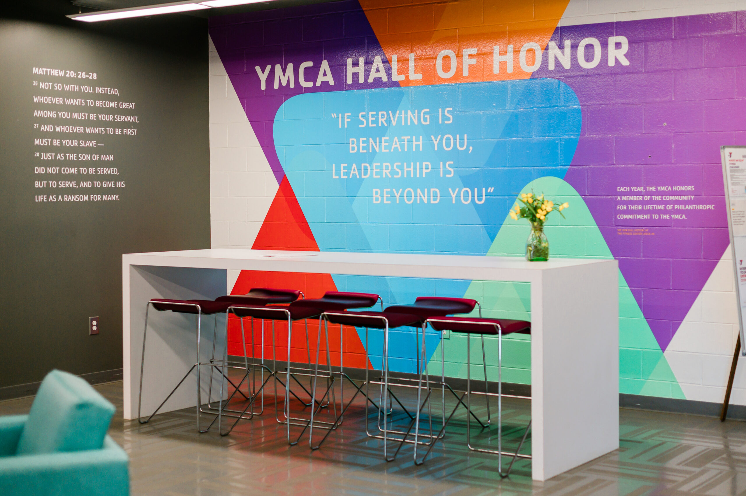 A wall at the YMCA of High Point that describes leadership.