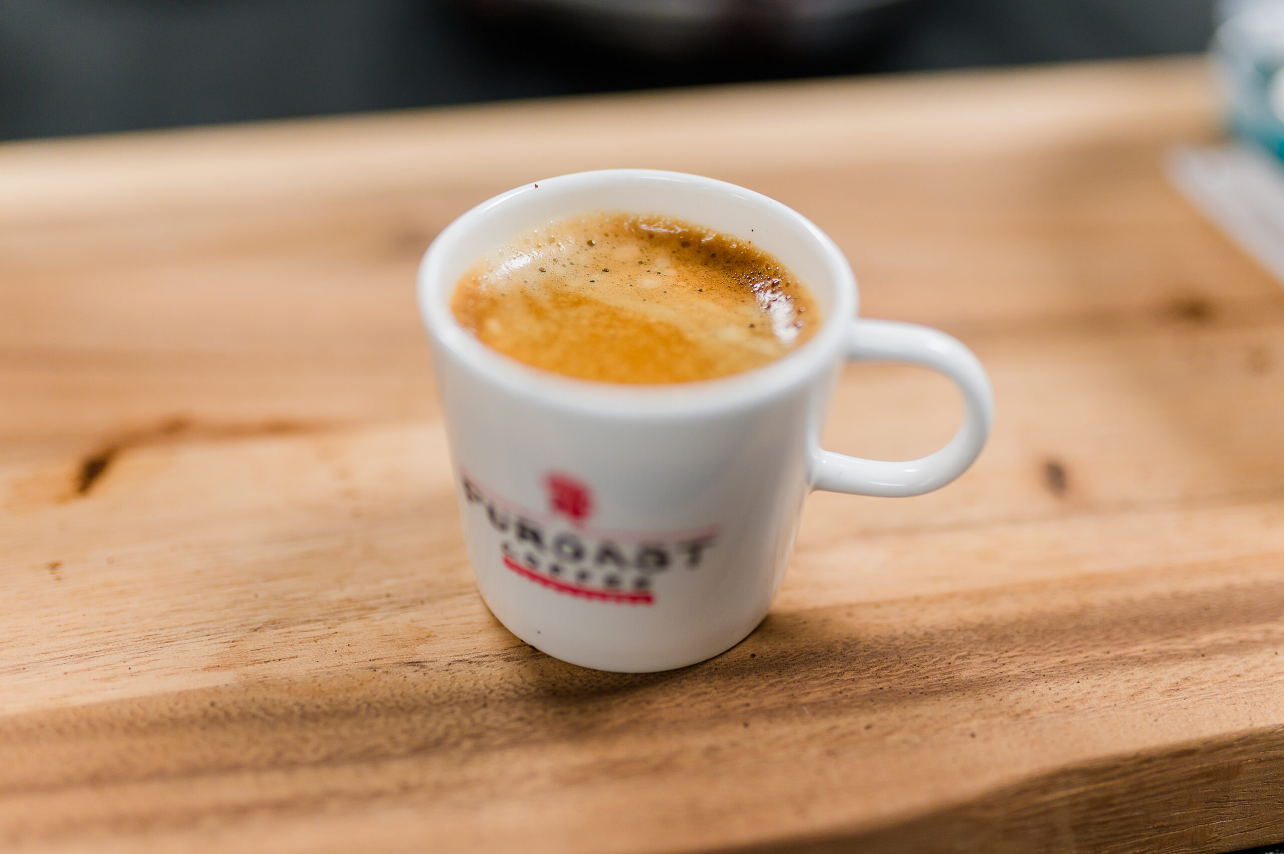 A shot of espresso at Puroast Coffee Roasters.