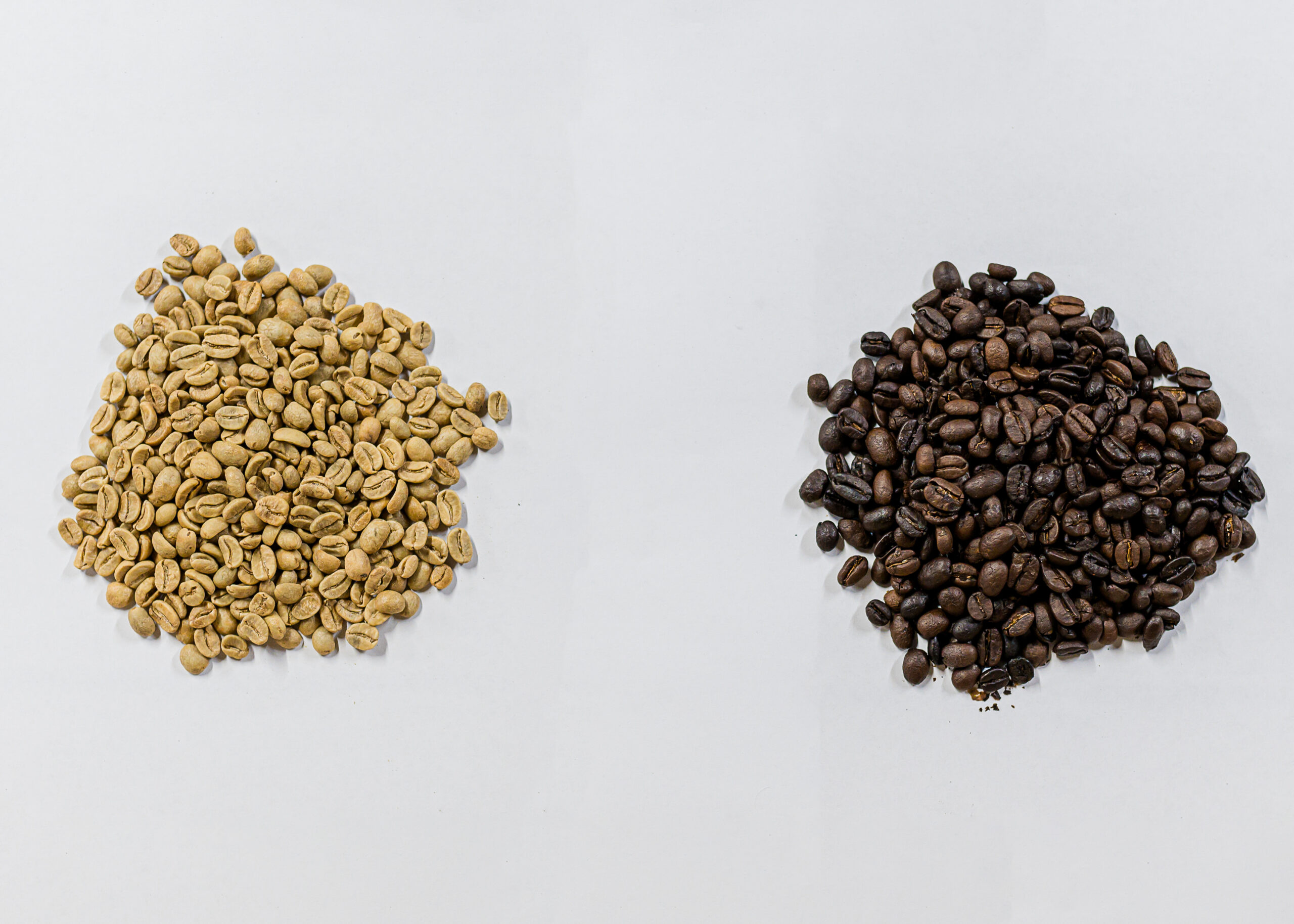 Coffee beans before and after being roasted